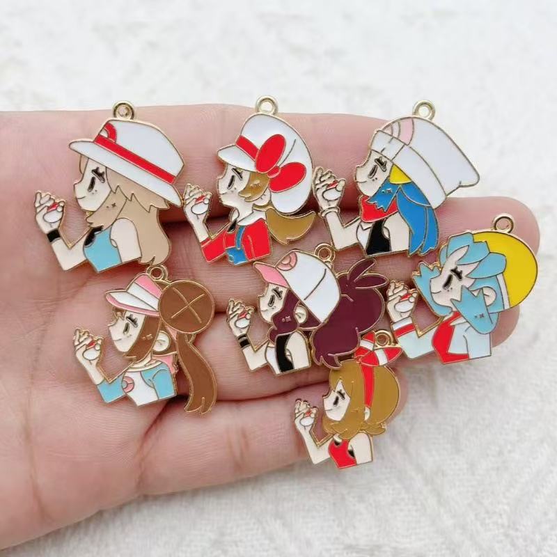 Party Games Girls - 10pcs Cartoon Girl Drip Oil Alloy