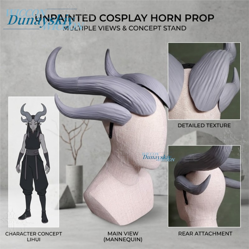 Party Games Stream - Curved Four Horned Demon Headband Grey